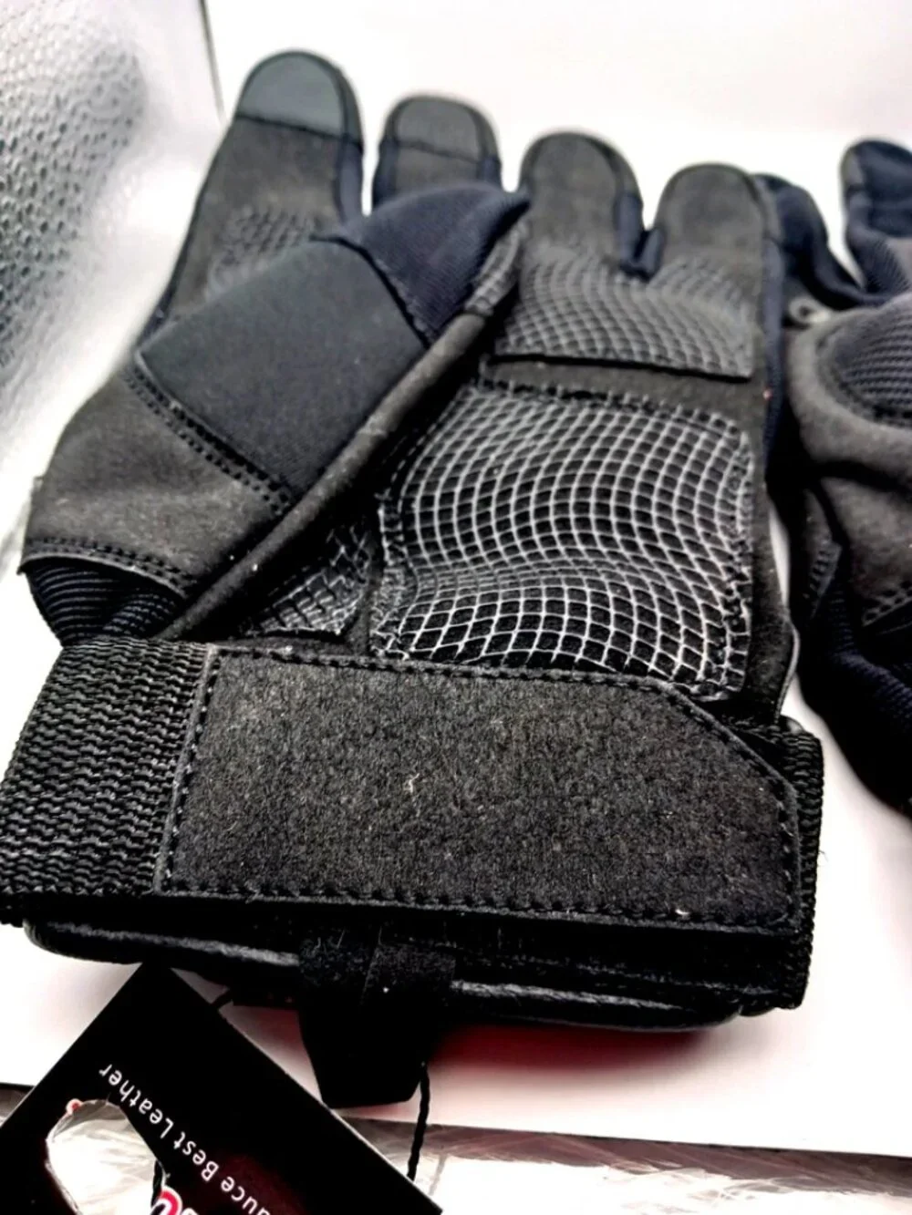 Goth Leather + Nylon Black Full Finger  Gloves Unisex New